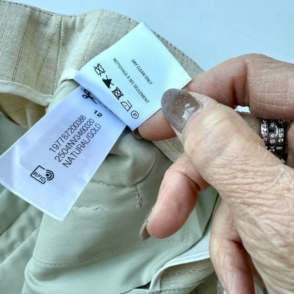 NWT Veronica Breard Jude stripe cotton blend pants in ivory with gold stripes Si - Picture 11 of 16